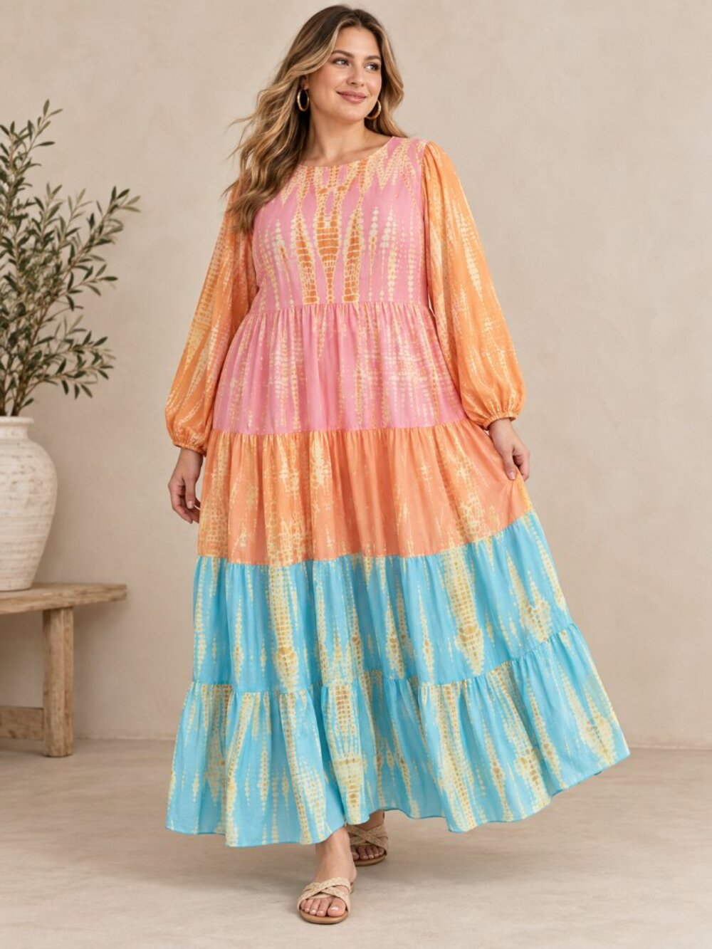 Anthropologie Kavita Bhartia Lukjana Tie Dye Tiered Maxi Dress 2X